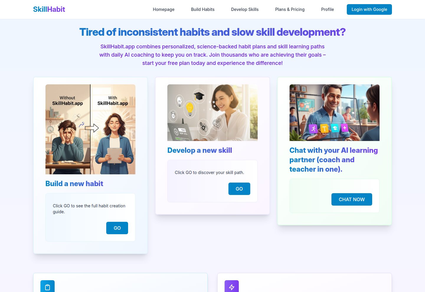 SkillHabit coaching platform — develop a new skill and chat with your AI learning partner, coach and teacher in one